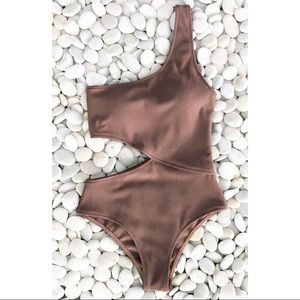 Mocha one shoulder one piece!